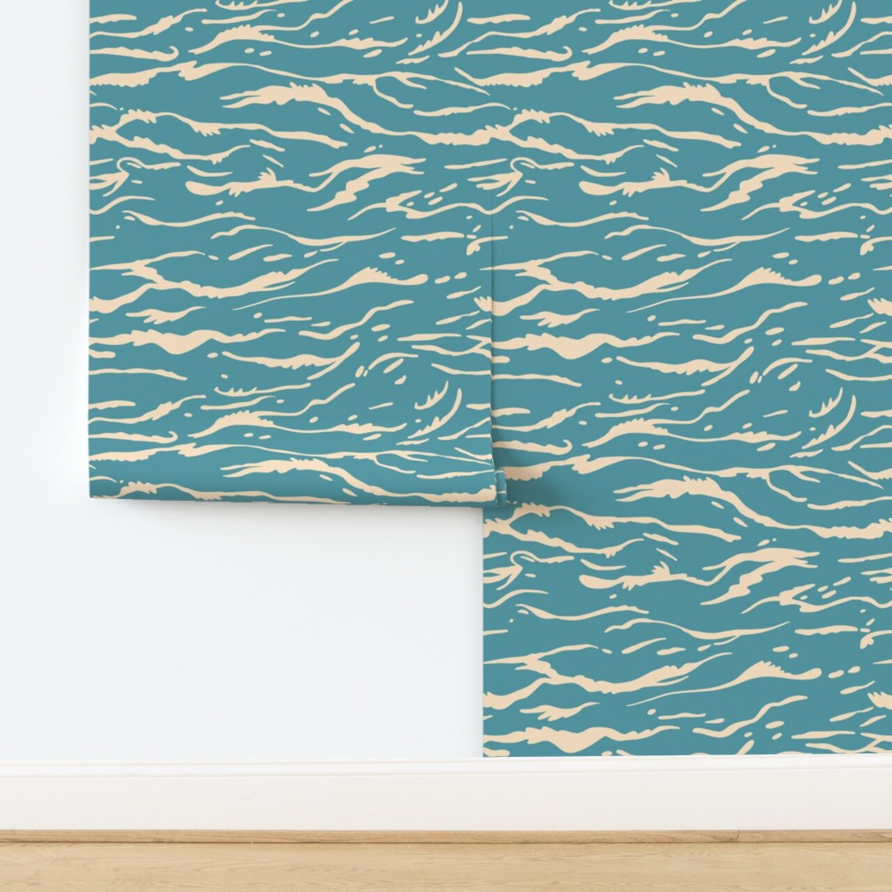 Turquoise Waves Teal Blue Coastal Beach Water Tropical Summer Vacation Custom Removable Wallpaper by Spoonflower Peel & Stick Wallpaper 2FT Wide